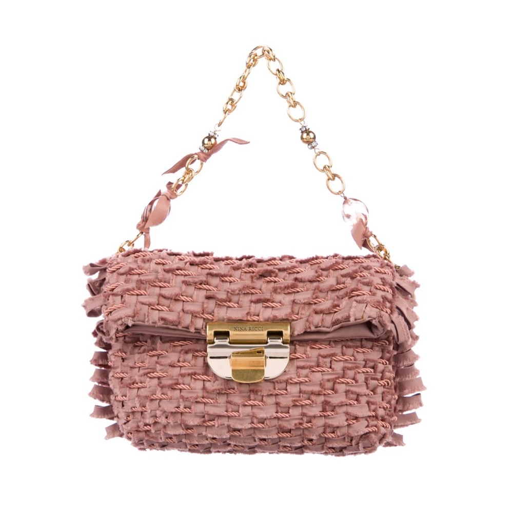 Pink Tweed Shoulder Bag with Gold Chain